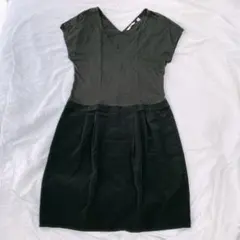 フレンチスリーブ　ブラック　ワンピース　異素材MIX