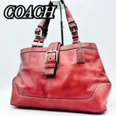 COACH美品✨️ レザー ハンドバッグ レッド ソーホー - メルカリ