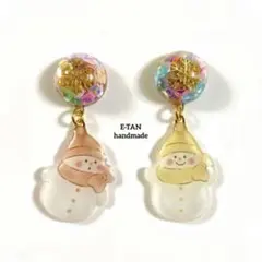 ハンドメイドピアス　No.388冬　雪だるま　クリスタルスノー　スノーマン