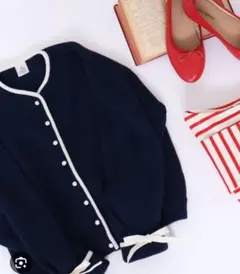 ＜Dot and Stripes＞AMOSSA バイカラー袖りぼんカーディガンのサムネイル