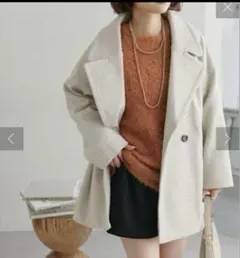 写真あり！ビッグ襟コクーンミドルコート 薄グレー