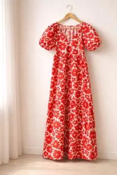 ZARA フラワープリント ロングワンピース S