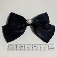 リボンバレッタ ブラック 大きめ パール ビジュー サテン フォーマル 結婚式