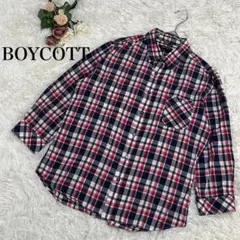 【BOYCOTT】チェック柄　七分袖シャツ　ネルシャツ　赤　青　綿100%