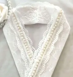 重ね襟・伊達襟・飾り襟 ꕤ.。ホワイトレース ふわふわフリル パール 3way