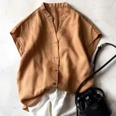 バンヤードストーム 洗える サイドスリットポプリンブラウス ブラウン 