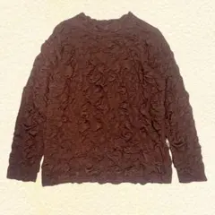 ブラウン しわ加工 長袖トップス