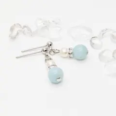 天然石　ピアス　6mm【アマゾナイト】　一粒石　ハンドメイド