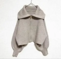 GRL グレイル ビッグカラージップカーディガン ボリュームスリーブ ショート丈