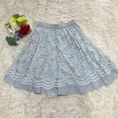 【アプワイザーリッシェ】）レース フレアスカート リバーシブル ブルー (M)