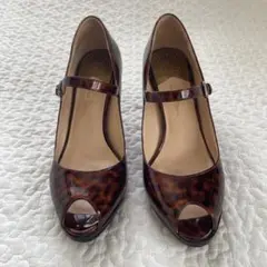 コールハーン　レオパード柄オープントゥパンプス