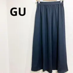 GU/ジーユー ロングスカート フレアスカート ウエストゴム ネイビー M