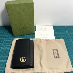 GUCCI ６連 キーケース GGマーモント ダブルG カーフレザー ブラック