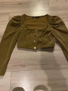 ZARA オリーブグリーン コーデュロイ クロップドトップス M