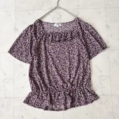 マリクレール フリルブラウス 半袖スクエアネック小花柄シャツ ペプラムトップスのサムネイル
