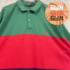USA製古着◆ポロバイラルフローレン ボーダーポロシャツ グリーン メンズXL