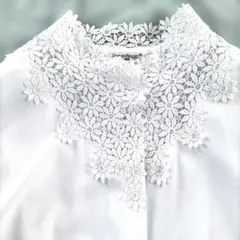Hana no Blouse 長袖 ホワイト 花柄レース