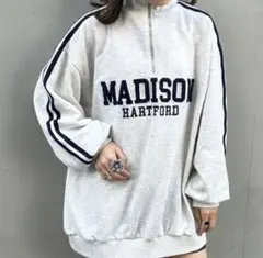 イング INGNI トレーナー スウェット M グレー ハーフジップ 袖ライン