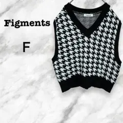 【フィグメンツ】Figments 千鳥格子柄ニットベスト　ショート丈　Ｖネック