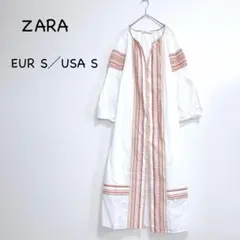 ザラ 刺繍ロングワンピース M ホワイト エスニック ボヘミアン 春夏