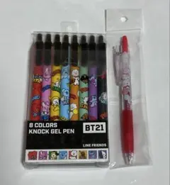 BT21 ノック式ゲルペン 8色セット 赤ボールペン グッズのサムネイル