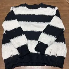 ど*こ様 ストライプ長袖セーター ネイビー ホワイト