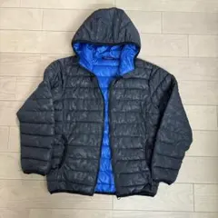 グレー/ブルー フード付き中綿ジャンパー　140