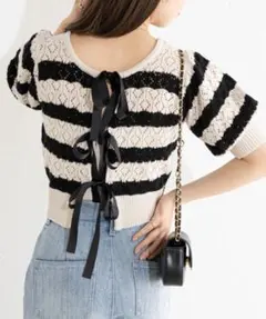 Chico  グログランリボン柄編み2wayニット