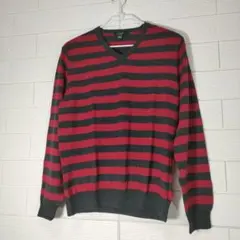 J.CREW メリノウール100% Vネックセーター M ボーダー