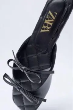 ZARA ダブルリボンキルティングフラットサンダル　24 新品未使用品