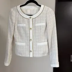 ノーカラー　ツイードジャケット　金ボタン　セレモニー　ラメ