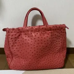 HAMANO ハマノ オーストリッチ濱野皮革工藝 ハンドバッグ レッド系 美品 HAMANO ハマノ オーストリッチ濱野皮革工藝 ハンドバッグ レッド系 美