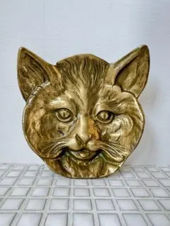 アンティーク　猫の顔コイントレイ　金属製装飾品