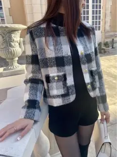 新品未使用　チェック柄シャギージャケット[gn358a]