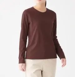 無印良品　インド綿天竺編みクルーネック長袖Ｔシャツ　Ｍ・チョコレートブラウン