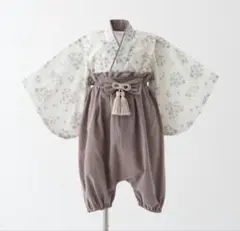 ベビー 袴　80 和装ロンパース 花柄 グレー