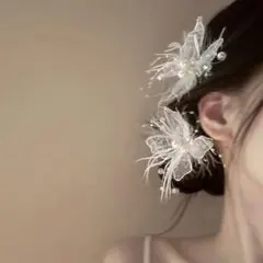 ホワイト蝶デザインヘアアクセサリー2点