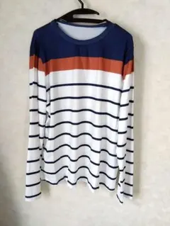 新品未使用　ストライプ長袖Tシャツ ネイビー・オレンジ　XL