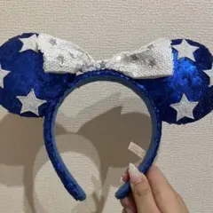 ディズニー星柄リボン付き青色ミニーちゃんカチューシャ