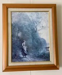 カミーユ・コロー「林の外れで放牧する農婦」複製画 木製額装 風景画