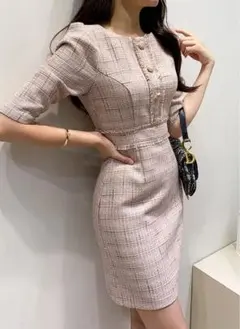 DHOLIC フリンジポイントツイードタイトワンピース・p424589