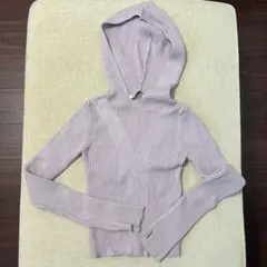 ZARA フード付き リブニット 長袖 ラベンダー