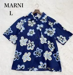 UNIQLO×MARNI（L）半袖オープンカラーシャツ　ネイビー　花柄　総柄のサムネイル