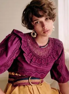 SEZANE セザンヌ　総レースブラウス　コットン　フリル　花柄　スタンドカラー SEZANE(セザンヌ) ブラウス・シャツ(レディース) - 海外通販のBUYMA