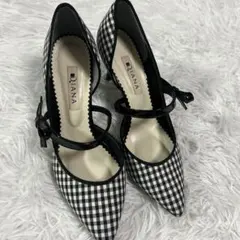 DIANA ギンガムチェック パンプス リボンストラップ 23.5 春 ダイアナ