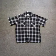 Backers オンブレチェック 開襟シャツ L 黒 白 ヘリンボーン シャドー
