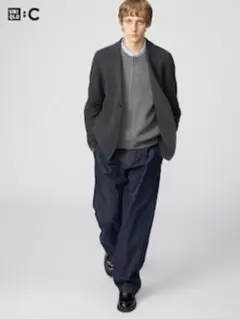 【ユニクロ:C】タックストレートパンツ 82 ネイビー