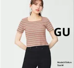 【週末限定】GU マルチボーダーミニT　オレンジのサムネイル
