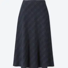 ユニクロ　スカート　フレアスカート　チェック　緑　黒　ゴム　ハイウエスト