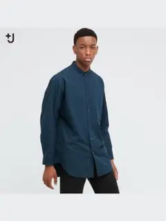 UNIQLO＋J スーピマコットンオーバーサイズスタンドカラーシャツ ブルー L